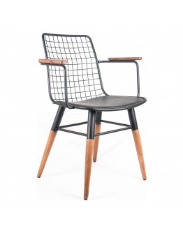 Kollu Tel Sandalye Mutfak Sandalyesi Balkon Sandalyesi Ahşap Ayak