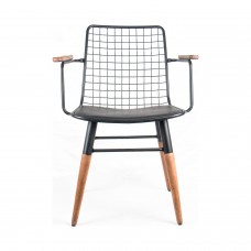 Kollu Tel Sandalye Mutfak Sandalyesi Balkon Sandalyesi Ahşap Ayak